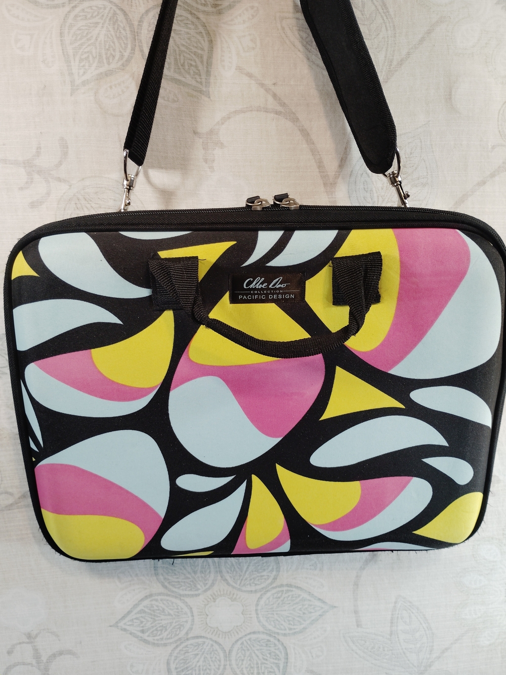 Chloe Dao Hard Shell Laptop Crossbody Bag  In Black Multi-Color Patterned